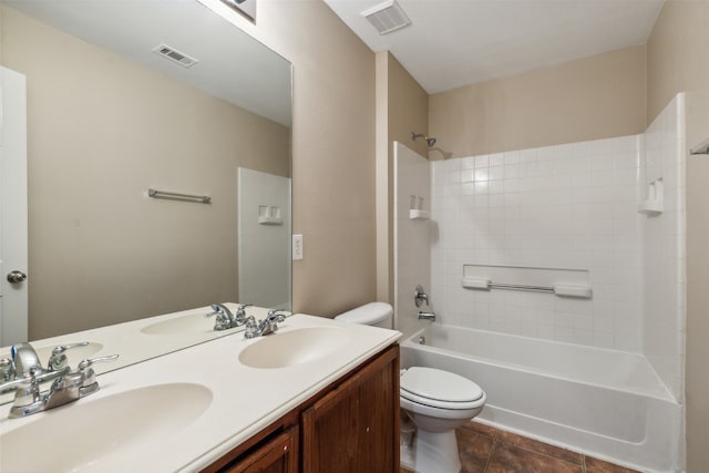 full bathroom featuring vanity, shower / bathing tub combination, and toilet