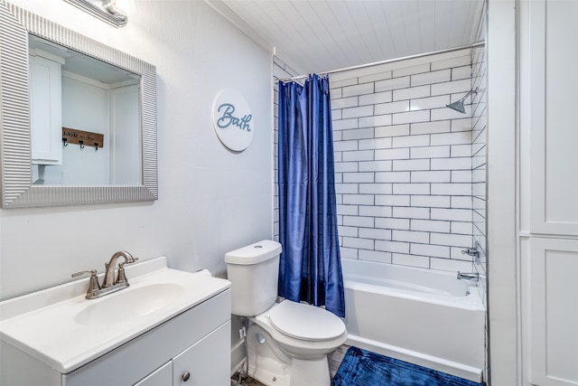 full bathroom featuring vanity, toilet, and shower / tub combo with curtain