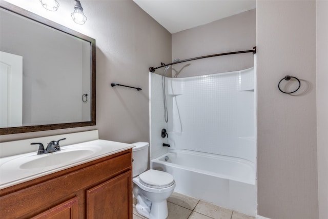 full bathroom featuring toilet, bathtub / shower combination, vanity, and tile patterned floors