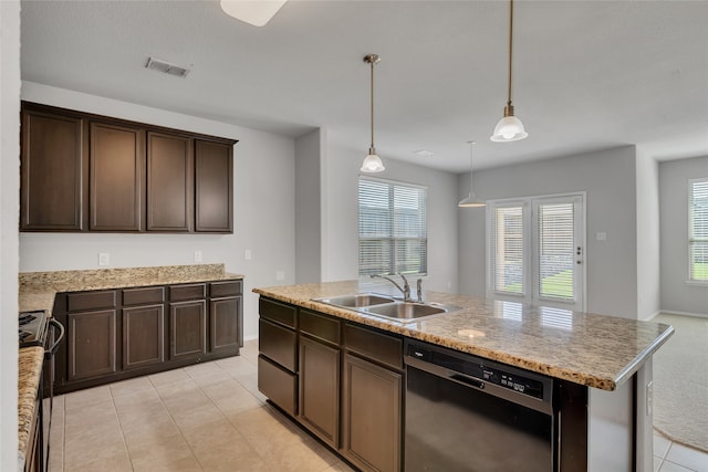 kitchen featuring electric stove, a wealth of natural light, sink, and black dishwasher