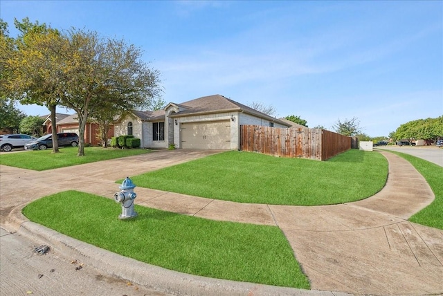 single story home with a front lawn and a garage