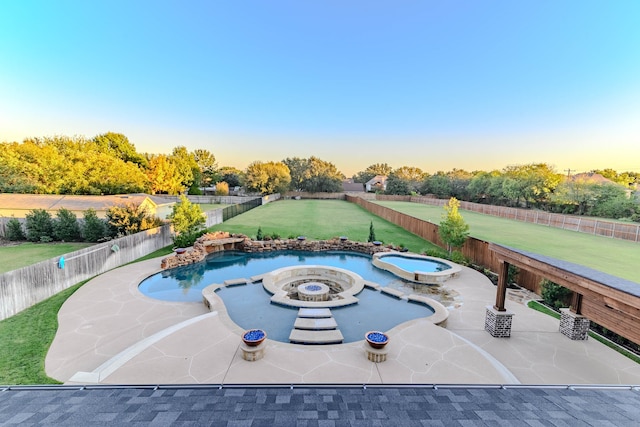 view of home's community with a swimming pool, an outdoor fire pit, and a patio