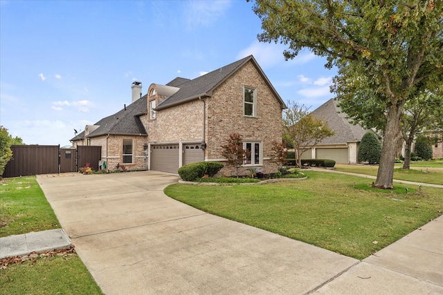 view of front of home with a garage and a front lawn