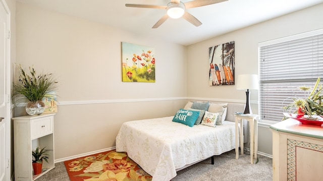 bedroom featuring carpet and ceiling fan