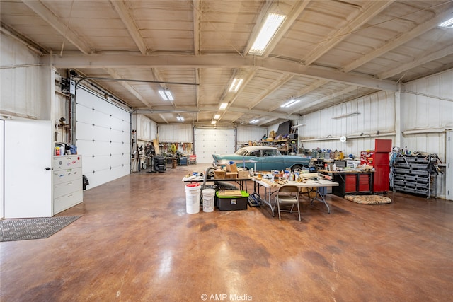 garage featuring a workshop area