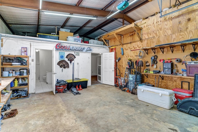 garage featuring a workshop area