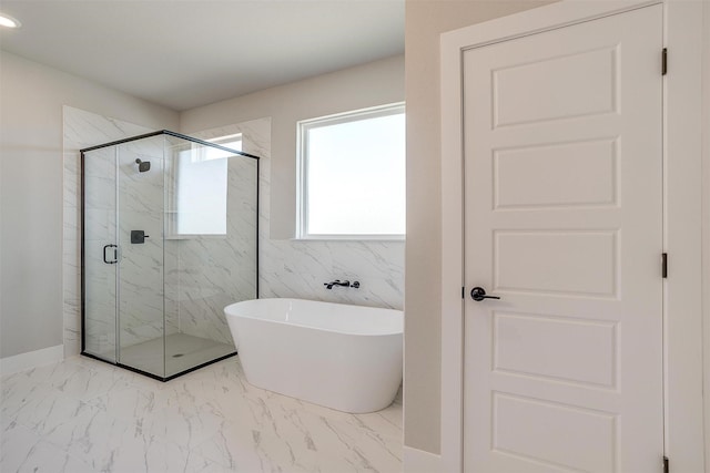 bathroom with independent shower and bath