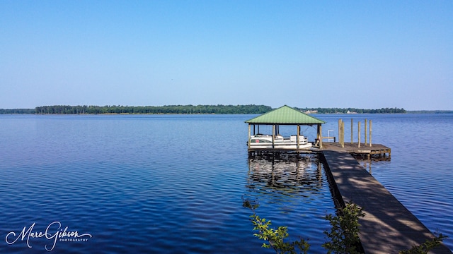 dock area featuring a water view