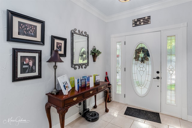 tiled entryway with ornamental molding