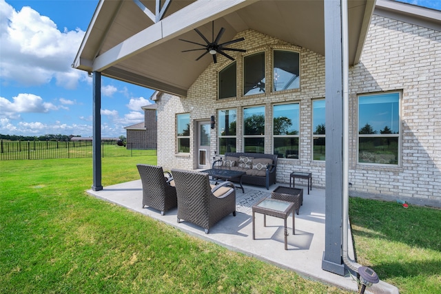 view of patio / terrace featuring ceiling fan and outdoor lounge area