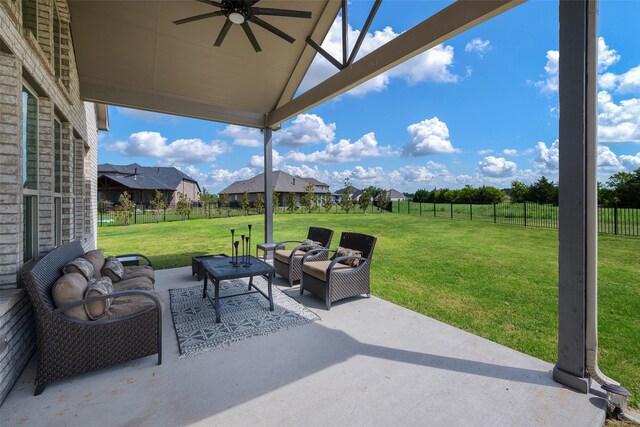 317 St Paul Ct, Heath, TX 75126 - view of patio with outdoor lounge area, a ceiling fan, and a residential view