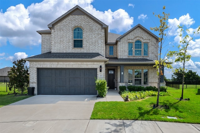 view of front of house with a garage and a front yard