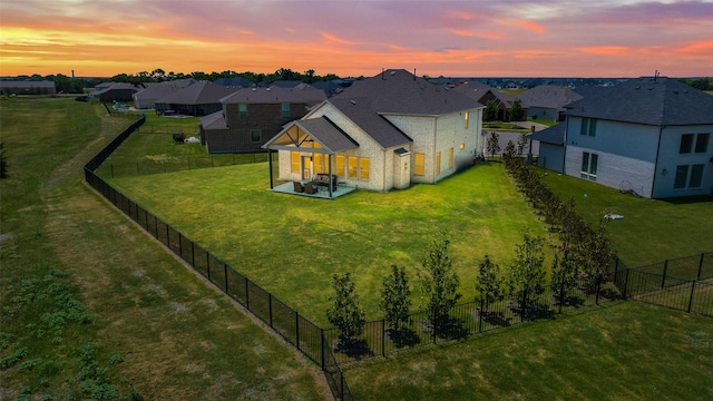 view of aerial view at dusk