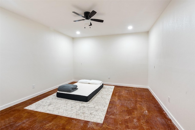 living area with ceiling fan