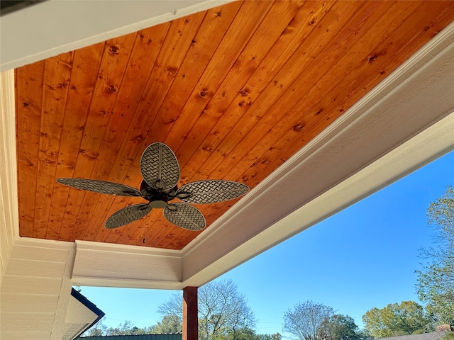 details featuring wooden ceiling and ceiling fan