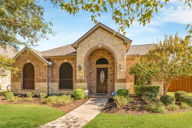 view of front of home featuring a front yard