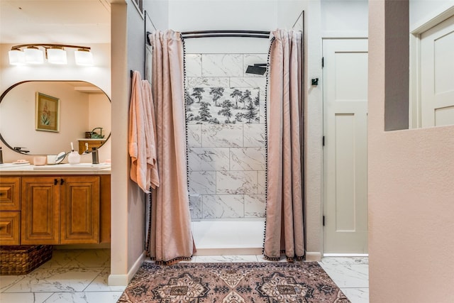 bathroom featuring vanity and walk in shower