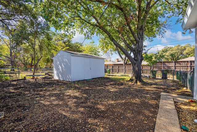 view of yard featuring a storage unit