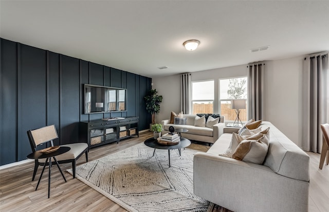 living room with light wood-type flooring