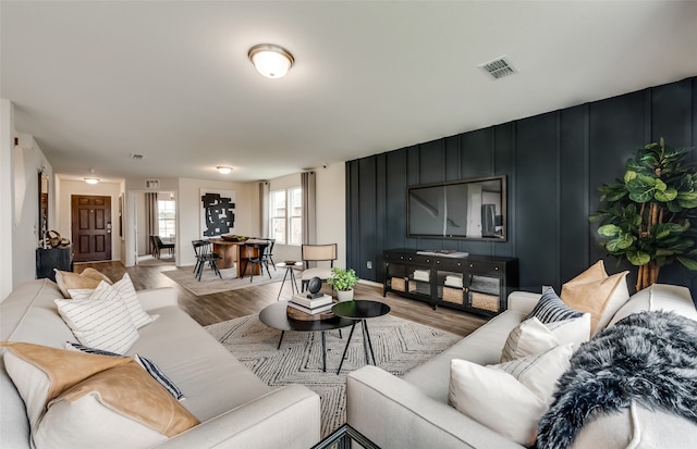 living room with light wood-type flooring