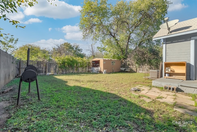 view of yard with a storage shed