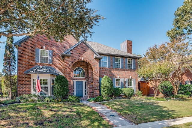 7009 Sharps Dr, Plano, TX 75025 - traditional-style home with brick siding and a chimney