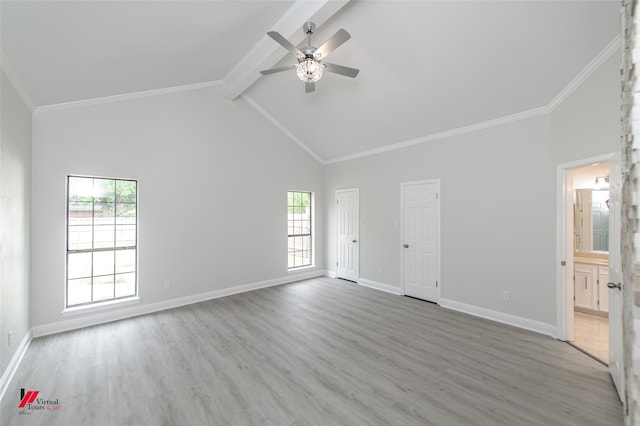 empty room with a wealth of natural light, light hardwood / wood-style floors, and ceiling fan