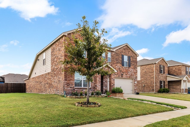 view of front property featuring a front lawn and a garage