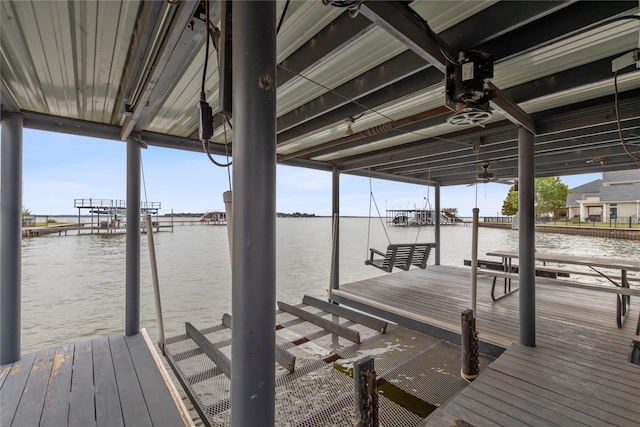 dock area featuring a water view