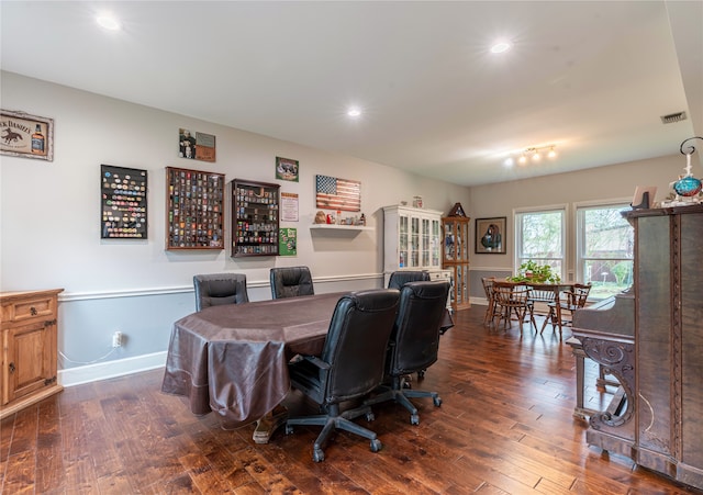 office space featuring dark wood-type flooring