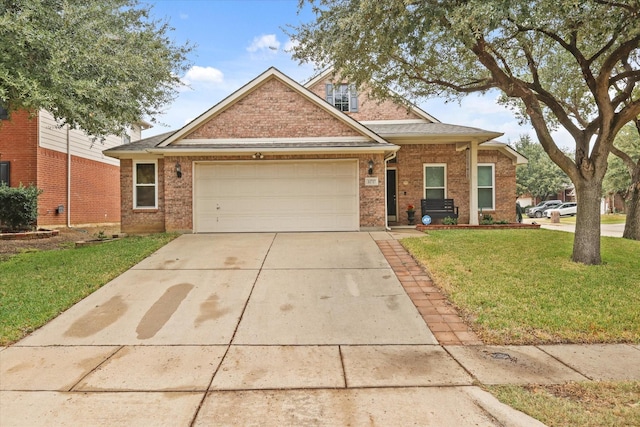 view of front facade with a front lawn and a garage