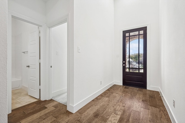 foyer entrance featuring wood-type flooring