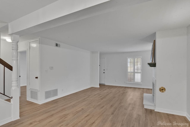 unfurnished living room with light hardwood / wood-style flooring