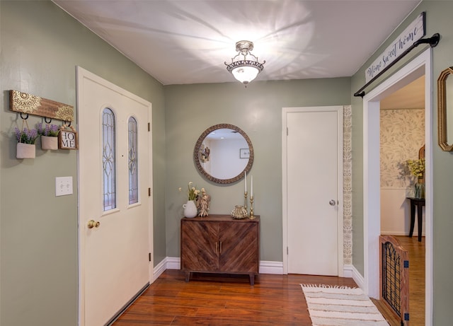 foyer entrance featuring dark hardwood / wood-style floors