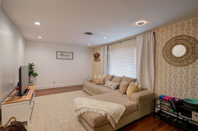 living room with hardwood / wood-style flooring