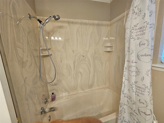 bathroom featuring shower / tub combo with curtain