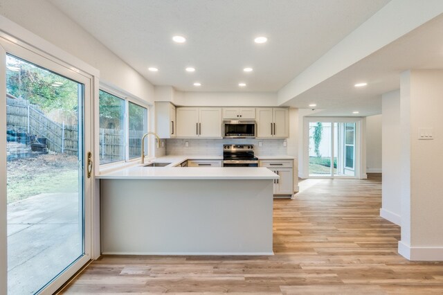 kitchen featuring light hardwood / wood-style flooring, sink, a healthy amount of sunlight, and stainless steel appliances