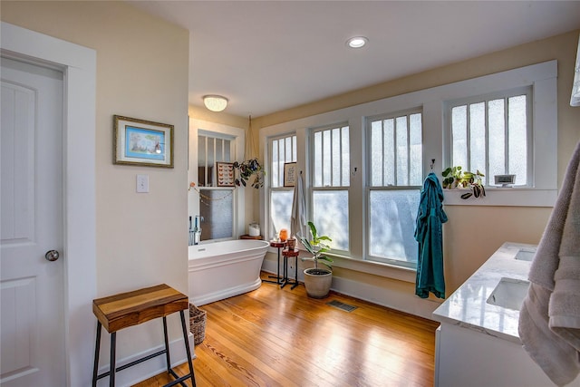 339 N 1st St, Point, TX 75472 - doorway featuring healthy amount of natural light, light wood-style floors, recessed lighting, and a sink