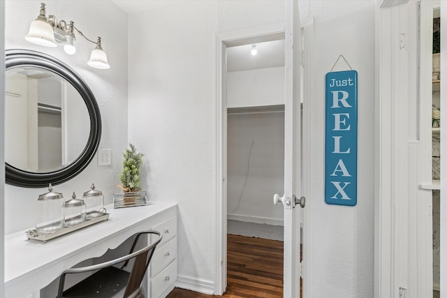 bathroom featuring vanity and wood-type flooring