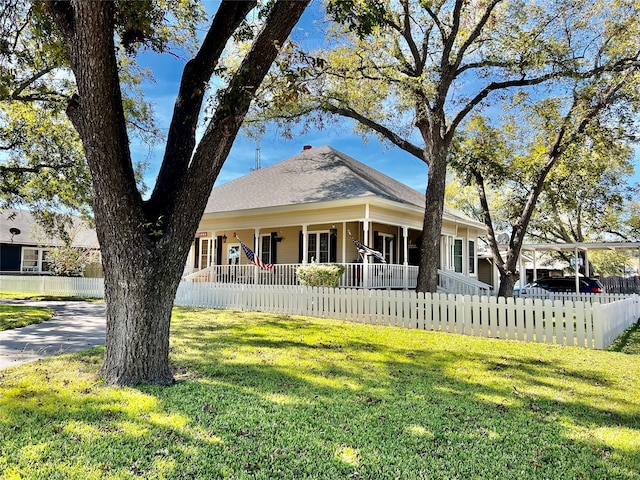 country-style home with a front lawn and a carport