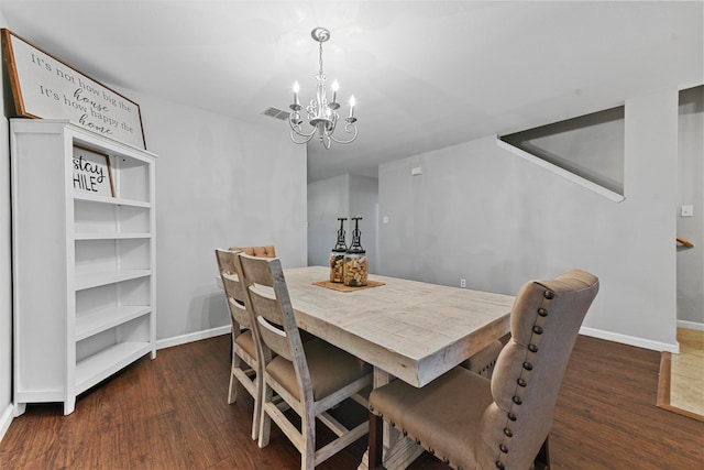 dining room featuring dark hardwood / wood-style flooring and an inviting chandelier