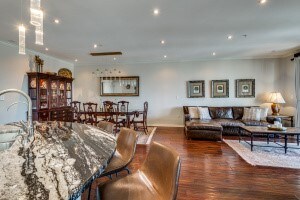 dining room featuring dark hardwood / wood-style flooring and sink