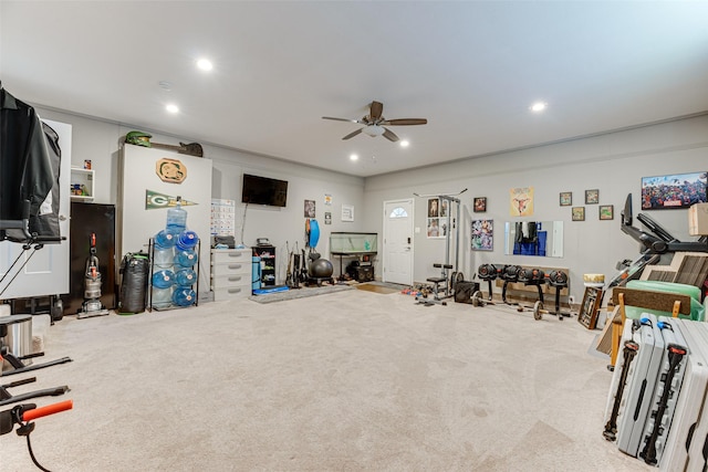 1401 Crescent Dr, Sherman, TX 75092 - rec room with a ceiling fan, carpet, and recessed lighting