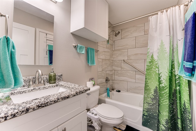 full bathroom featuring vanity, toilet, and shower / tub combo