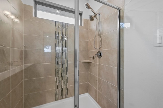 bathroom featuring a shower with shower door