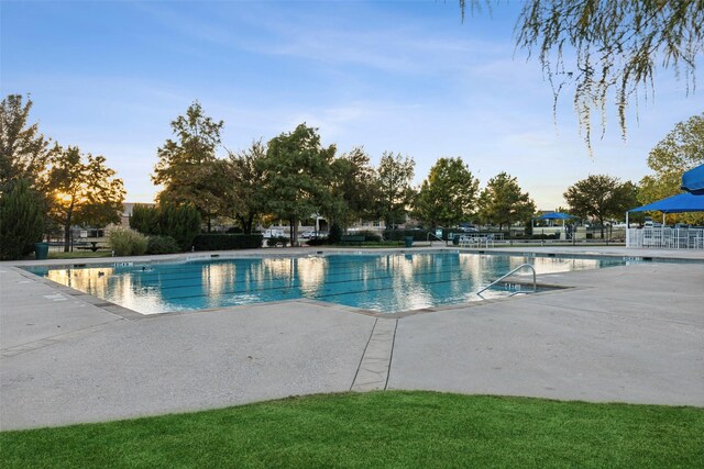 view of swimming pool featuring a patio area