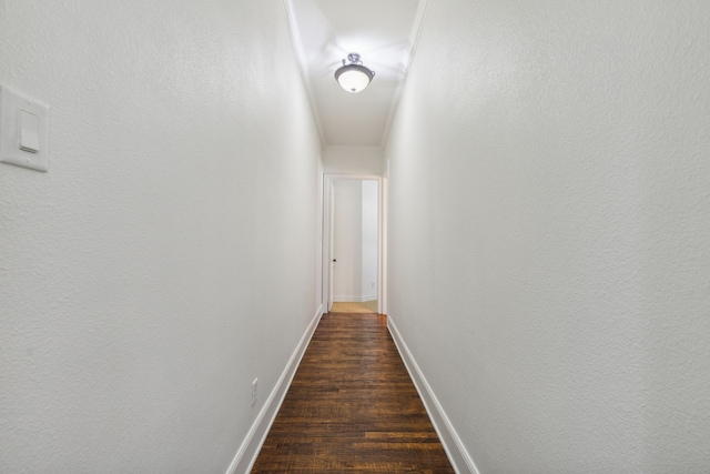 hallway with dark wood-type flooring