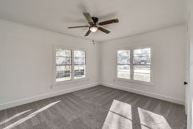 unfurnished room featuring carpet flooring and ceiling fan