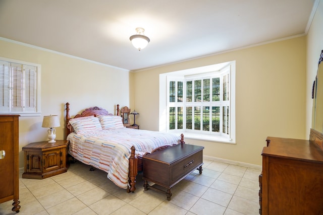 tiled bedroom with ornamental molding