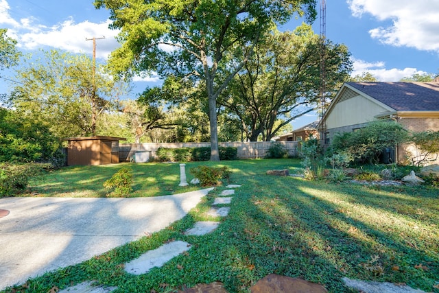 view of yard with a shed